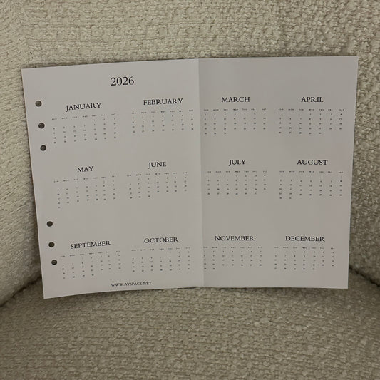 A4 calendar 2026 folded as A5